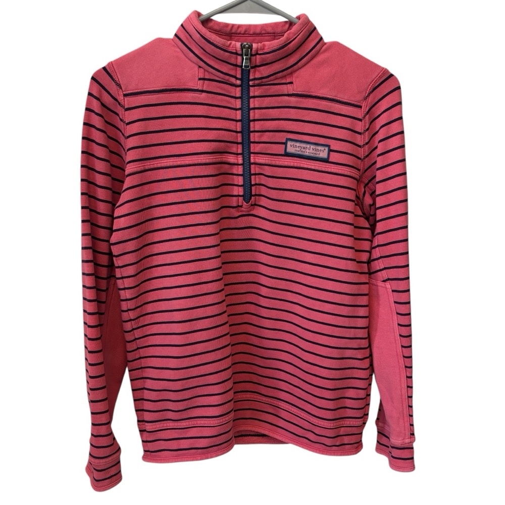 Vineyard Vines Pink Navy Striped Sweatshirt Women’s Small 1/4 Zip Cotton